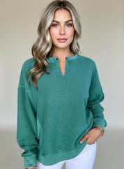 Daverri Fashions Notched Drop Shoulder Long Sleeve Sweatshirt