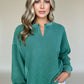 Green velvet notched drop shoulder long sleeve sweatshirt