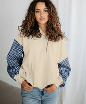 Daverri Fashions Checkered Color Block Half Zip Sweatshirt