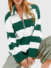 Daverri Fashions Striped Half-Zip Oversized Sweatshirt