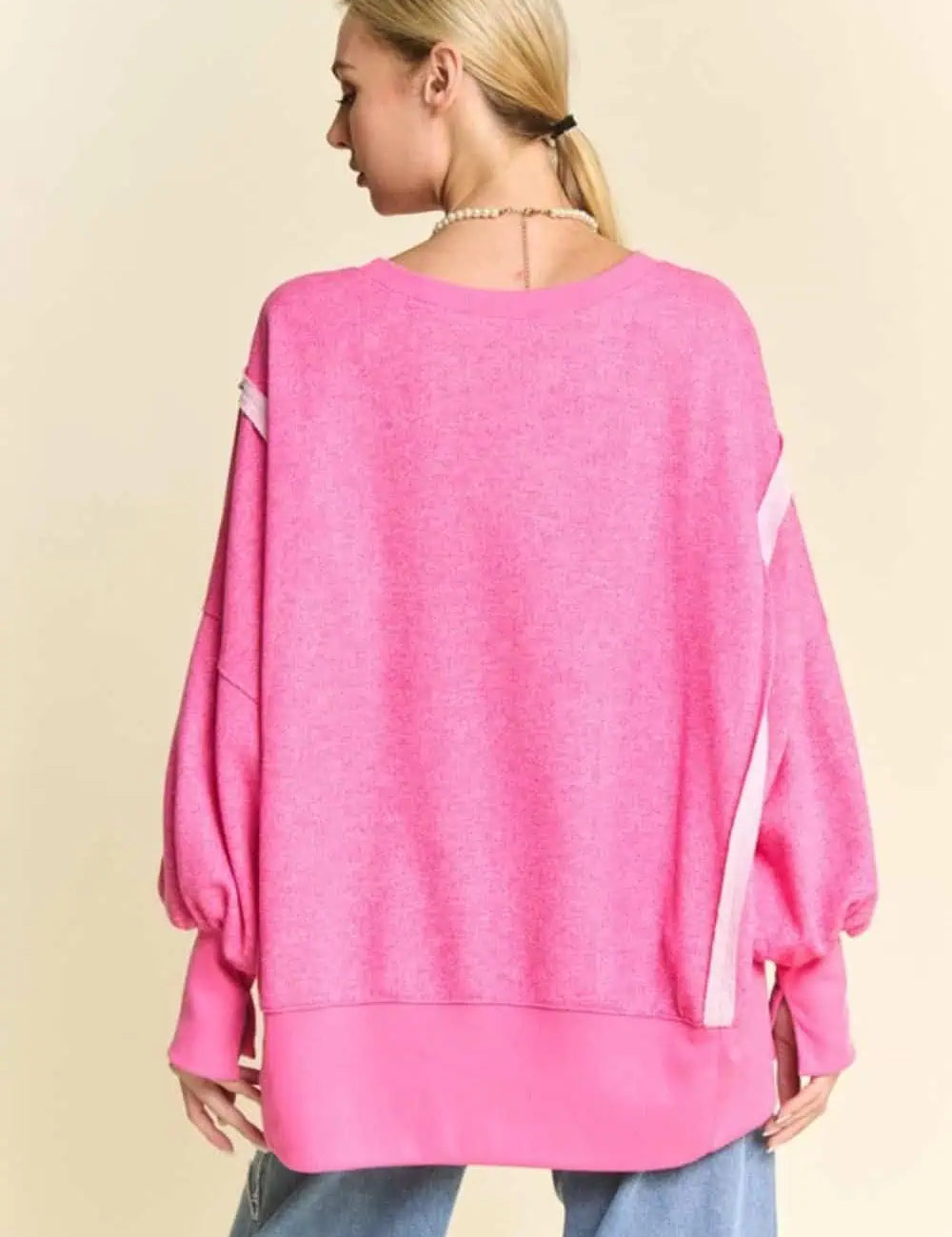 Davi & Dani Side Slit High-Low Lantern Sleeve Knit Top Tops