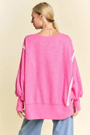 Davi & Dani Side Slit High-Low Lantern Sleeve Knit Top Tops