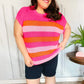 Feeling Bold Fuchsia & Orange Stripe Short Sleeve Dolman Sweater - DAVERRI FASHIONS