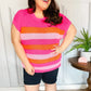 Feeling Bold Fuchsia & Orange Stripe Short Sleeve Dolman Sweater - DAVERRI FASHIONS