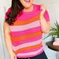 Feeling Bold Fuchsia & Orange Stripe Short Sleeve Dolman Sweater - DAVERRI FASHIONS