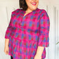 Back To Basics Fuchsia Plaid Notched Neck Babydoll Top - DAVERRI FASHIONS