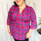Back To Basics Fuchsia Plaid Notched Neck Babydoll Top - DAVERRI FASHIONS