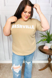 Taupe Pop-Up Embroidered "NASHVILLE" Ribbed Top | Daverri Fashions