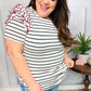 Get To It Ivory & Pink Merrow Stitch Ruffle Sleeve Stripe Top - DAVERRI FASHIONS