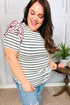 Get To It Ivory & Pink Merrow Stitch Ruffle Sleeve Stripe Top - DAVERRI FASHIONS