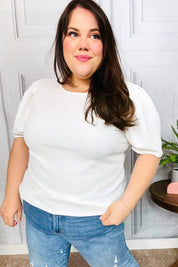 Stand Out White Crinkle Textured Woven Puff Sleeve Top | Daverri Fashions