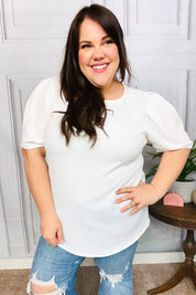 Stand Out White Crinkle Textured Woven Puff Sleeve Top | Daverri Fashions