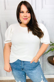 Stand Out White Crinkle Textured Woven Puff Sleeve Top | Daverri Fashions