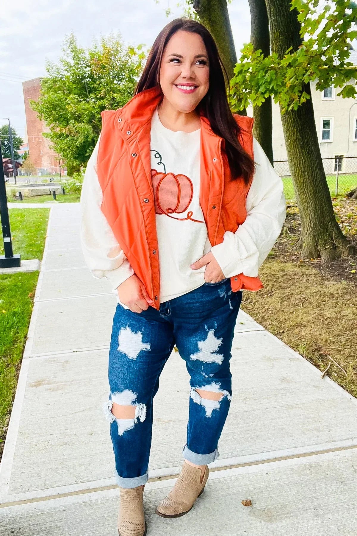 Weekend Ready Rust High Neck Snap Button Quilted Puffer Vest | Daverri Fashions