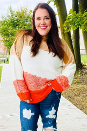Adorable You Camel & Orange Color Block Sweater | Daverri Fashions