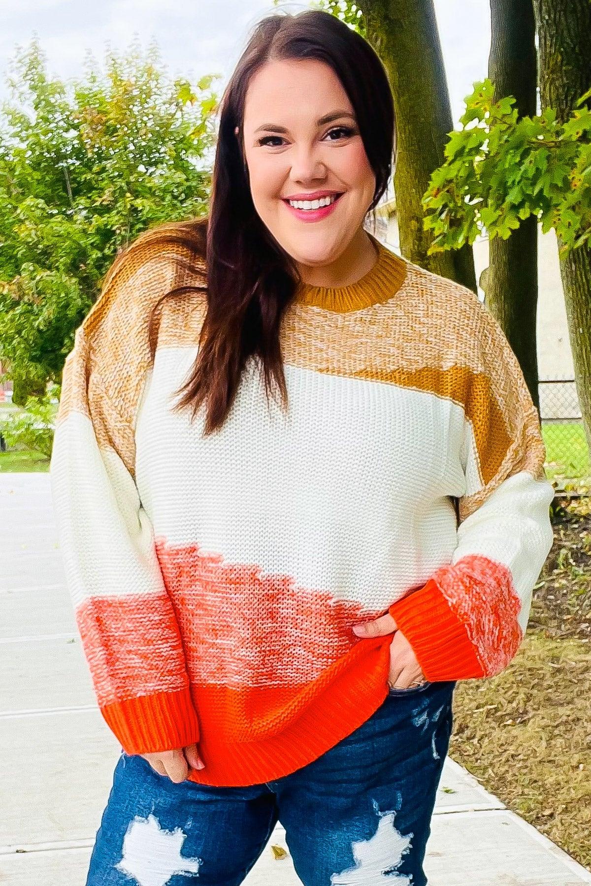 Adorable You Camel & Orange Color Block Sweater | Daverri Fashions
