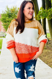 Adorable You Camel & Orange Color Block Sweater | Daverri Fashions