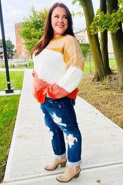 Adorable You Camel & Orange Color Block Sweater | Daverri Fashions