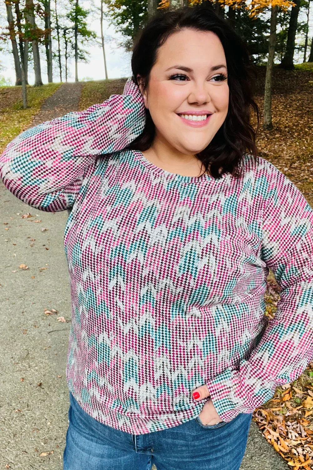 Magenta & Teal Vintage Two Tone Knit Top - DAVERRI FASHIONS