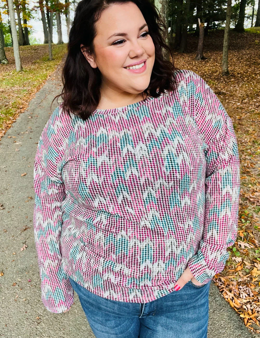 Magenta & Teal Vintage Two Tone Knit Top | Daverri Fashions