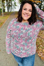 Magenta & Teal Vintage Two Tone Knit Top - DAVERRI FASHIONS
