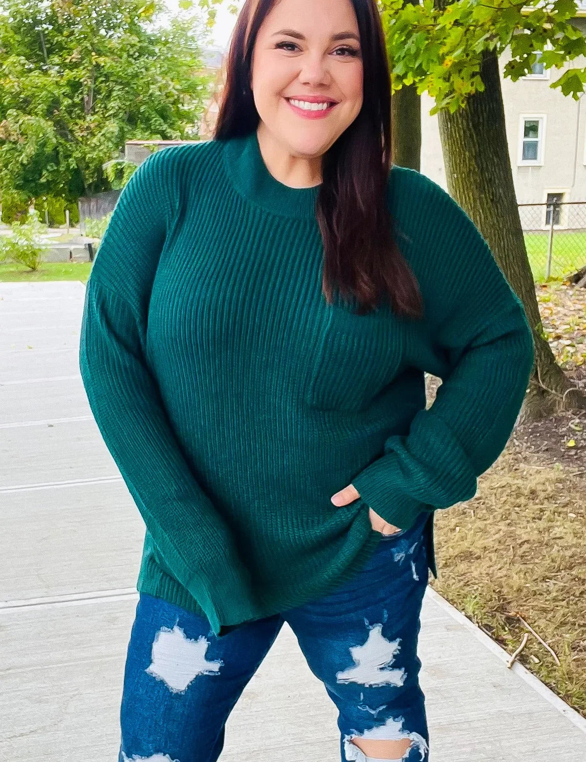 Classy Chic Hunter Green Mock Neck Chest Pocket Knit Sweater | Daverri Fashions