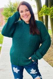 Classy Chic Hunter Green Mock Neck Chest Pocket Knit Sweater | Daverri Fashions
