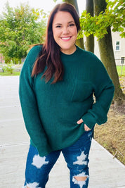 Classy Chic Hunter Green Mock Neck Chest Pocket Knit Sweater | Daverri Fashions