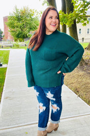 Classy Chic Hunter Green Mock Neck Chest Pocket Knit Sweater | Daverri Fashions