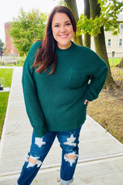 Classy Chic Hunter Green Mock Neck Chest Pocket Knit Sweater | Daverri Fashions