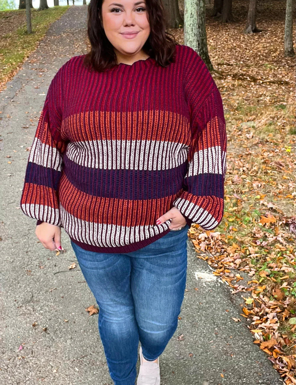 Take All Of Me Burgundy & Navy Stripe Oversized Sweater | Daverri Fashions