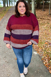 Take All Of Me Burgundy & Navy Stripe Oversized Sweater | Daverri Fashions