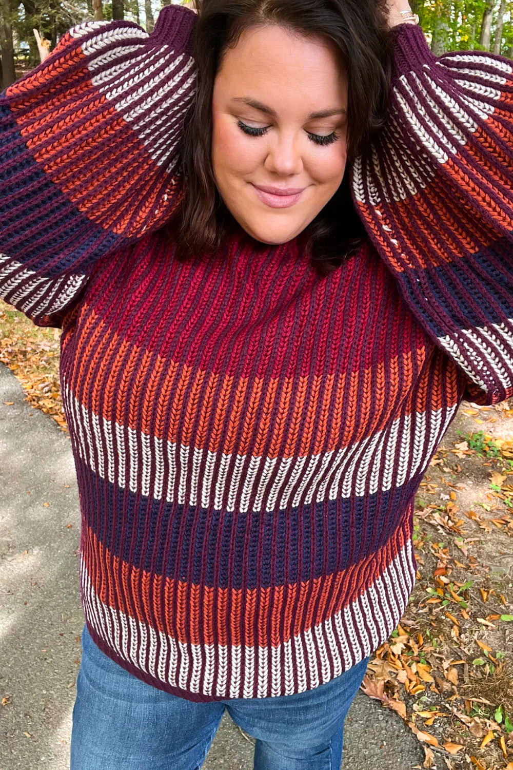 Take All Of Me Burgundy & Navy Stripe Oversized Sweater | Daverri Fashions