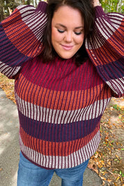 Take All Of Me Burgundy & Navy Stripe Oversized Sweater | Daverri Fashions