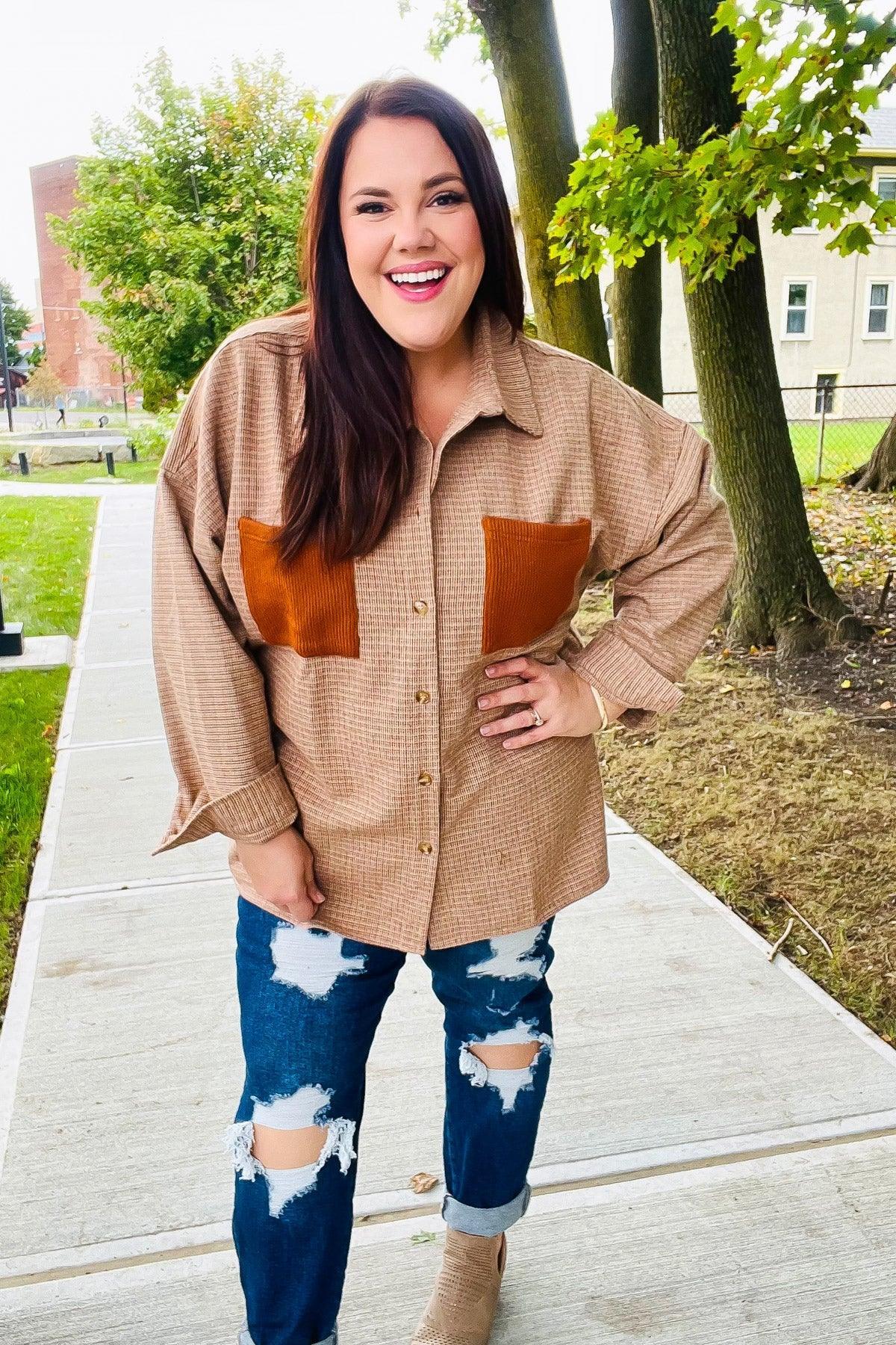 Start Your Day Rust Flannel Plaid Oversized Shacket - DAVERRI FASHIONS