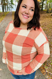 Rust Checker Plaid French Terry Top | Daverri Fashions