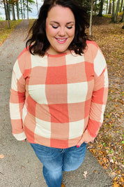 Rust Checker Plaid French Terry Top | Daverri Fashions