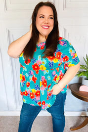 Take Me Away Teal Floral Drop Shoulder Babydoll Top | 07-01-25 Summer Sale Daverri Fashions