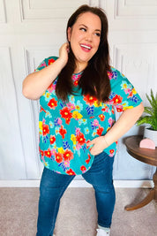 Take Me Away Teal Floral Drop Shoulder Babydoll Top | 07-01-25 Summer Sale Daverri Fashions