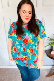 Take Me Away Teal Floral Drop Shoulder Babydoll Top | 07-01-25 Summer Sale Daverri Fashions