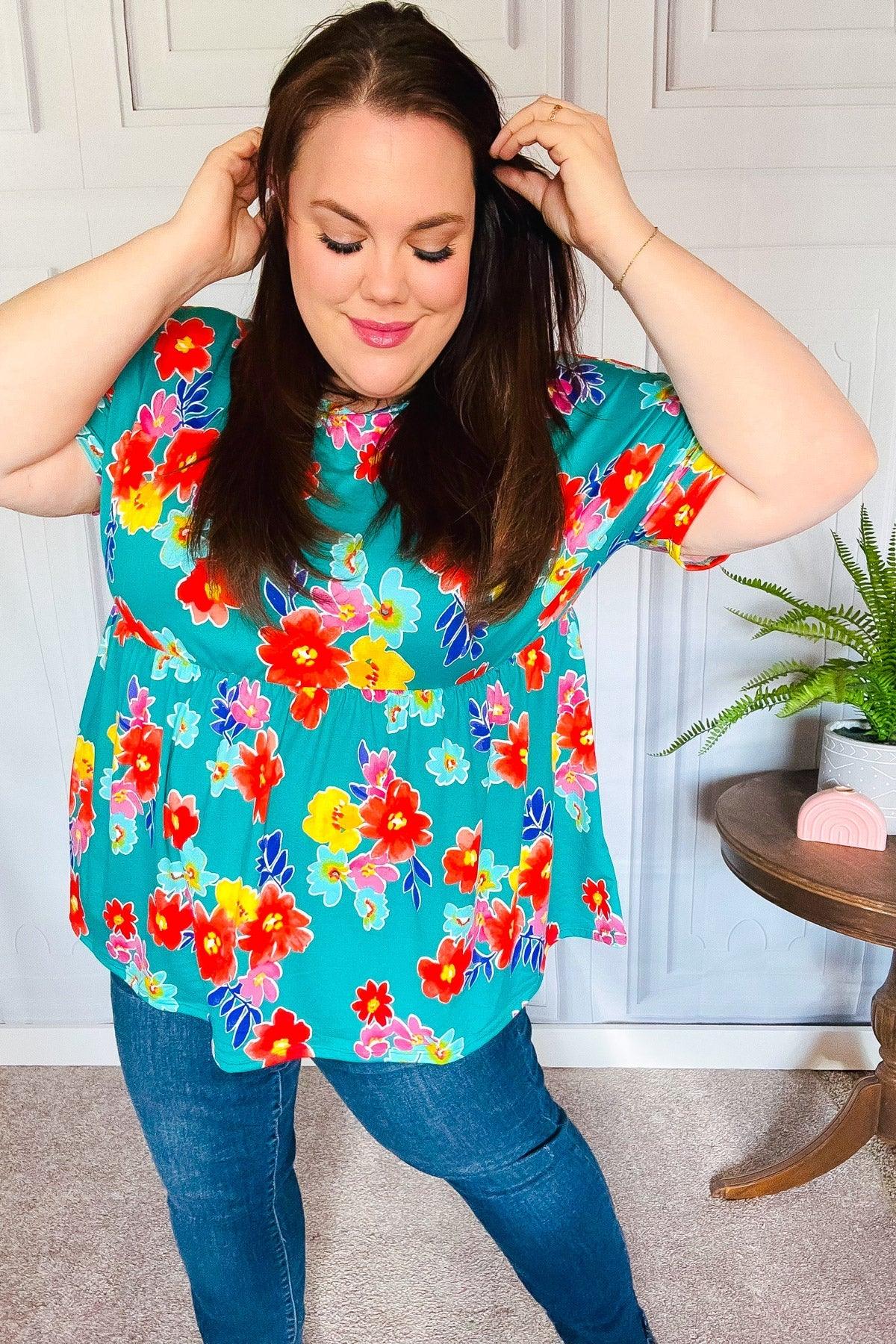 Take Me Away Teal Floral Drop Shoulder Babydoll Top | 07-01-25 Summer Sale Daverri Fashions