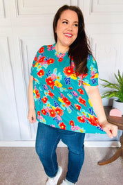 Take Me Away Teal Floral Drop Shoulder Babydoll Top | 07-01-25 Summer Sale Daverri Fashions