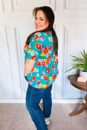 Take Me Away Teal Floral Drop Shoulder Babydoll Top | 07-01-25 Summer Sale Daverri Fashions