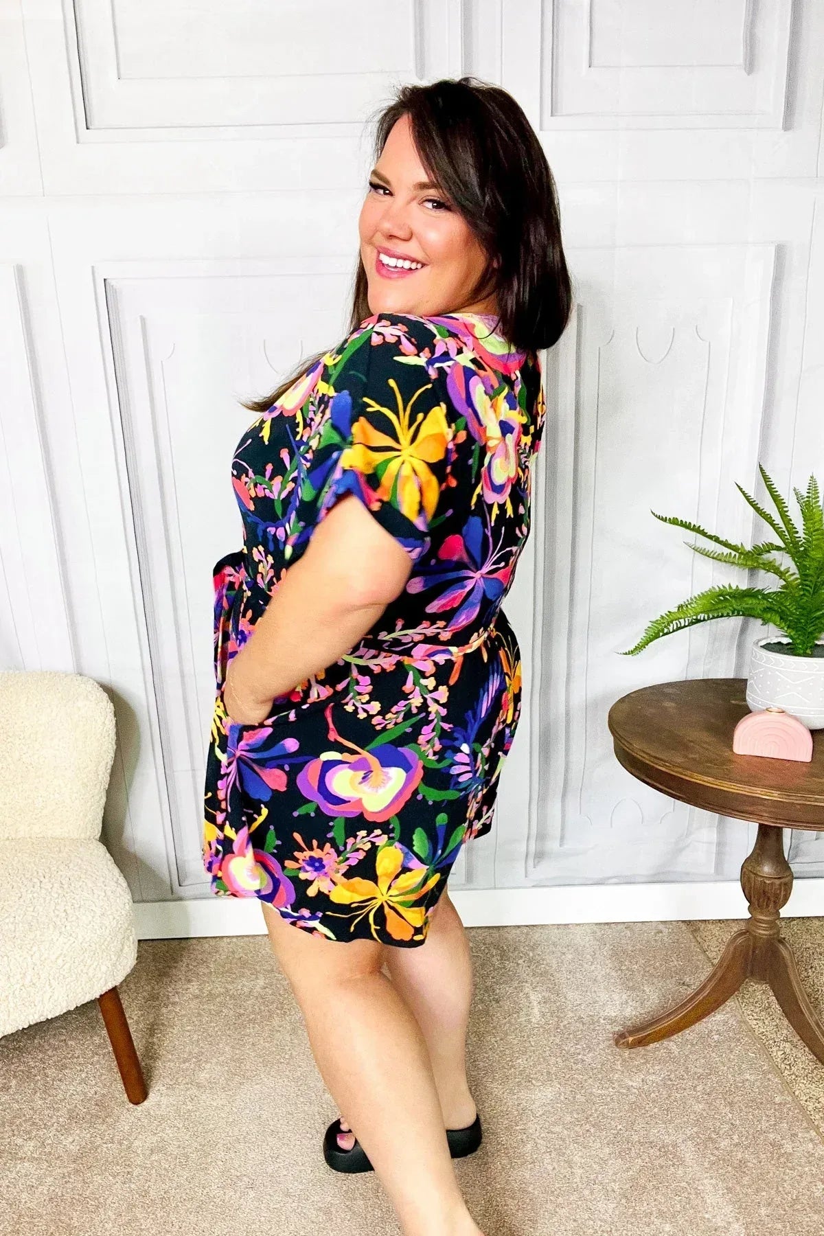 Live For Today Black Floral Surplice Woven Romper - DAVERRI FASHIONS