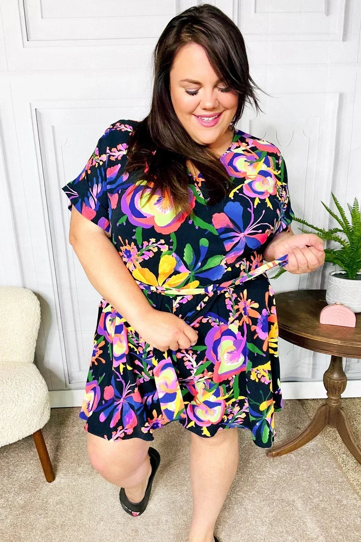 Live For Today Black Floral Surplice Woven Romper - DAVERRI FASHIONS