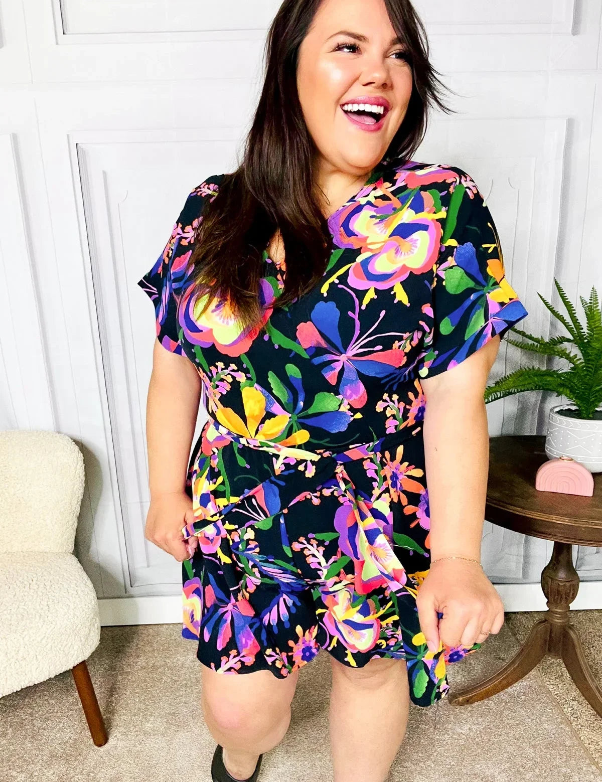 Live For Today Black Floral Surplice Woven Romper | 07-01-25 Summer Sale Daverri Fashions