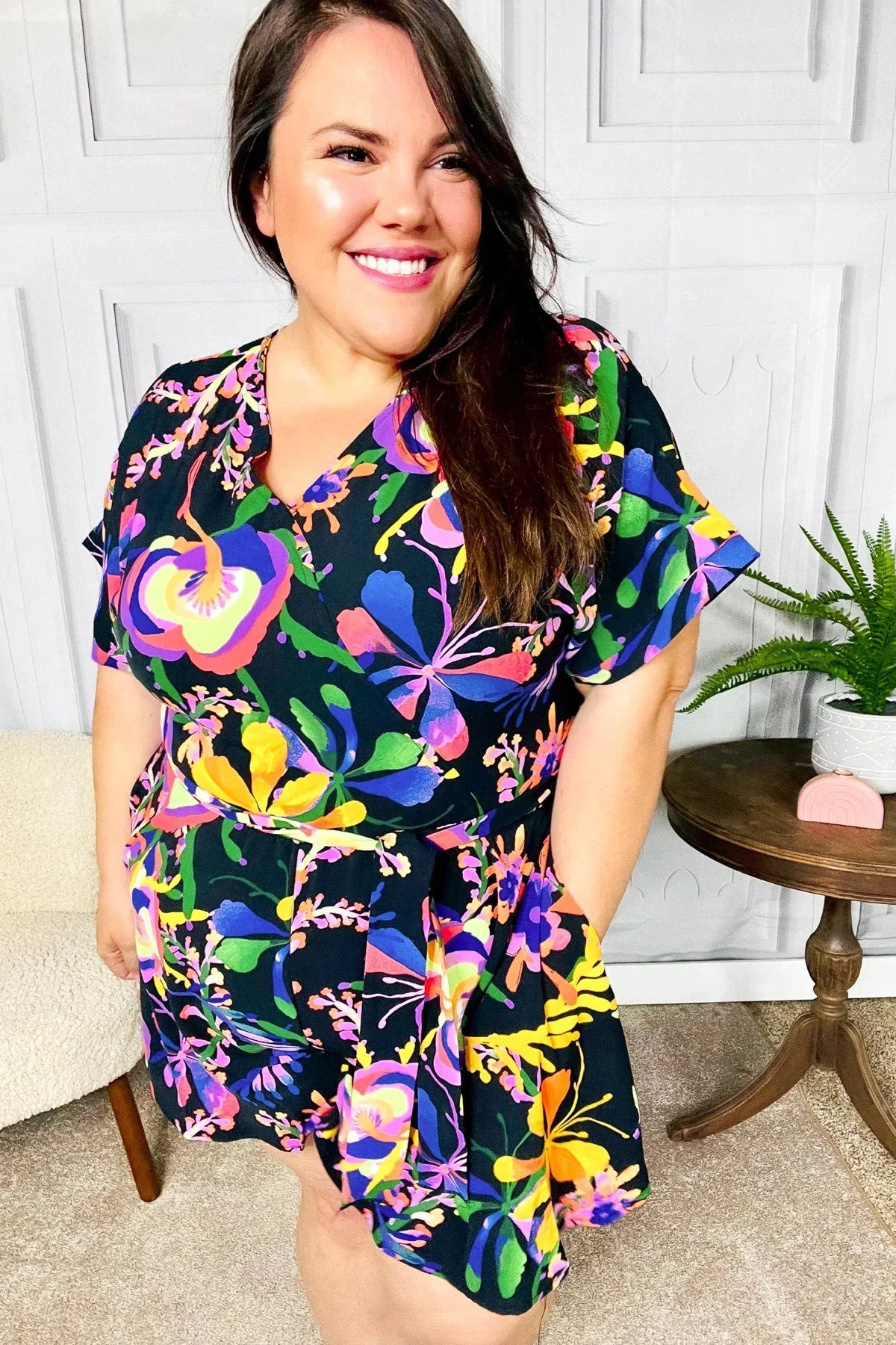 Live For Today Black Floral Surplice Woven Romper | 07-01-25 Summer Sale Daverri Fashions