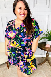 Live For Today Black Floral Surplice Woven Romper | 07-01-25 Summer Sale Daverri Fashions