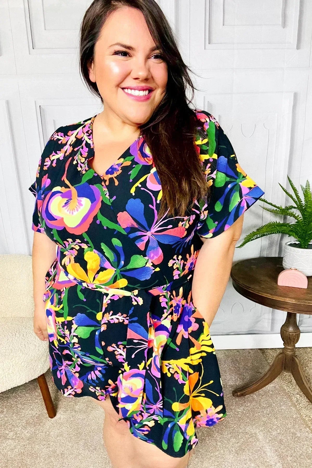 Live For Today Black Floral Surplice Woven Romper - DAVERRI FASHIONS