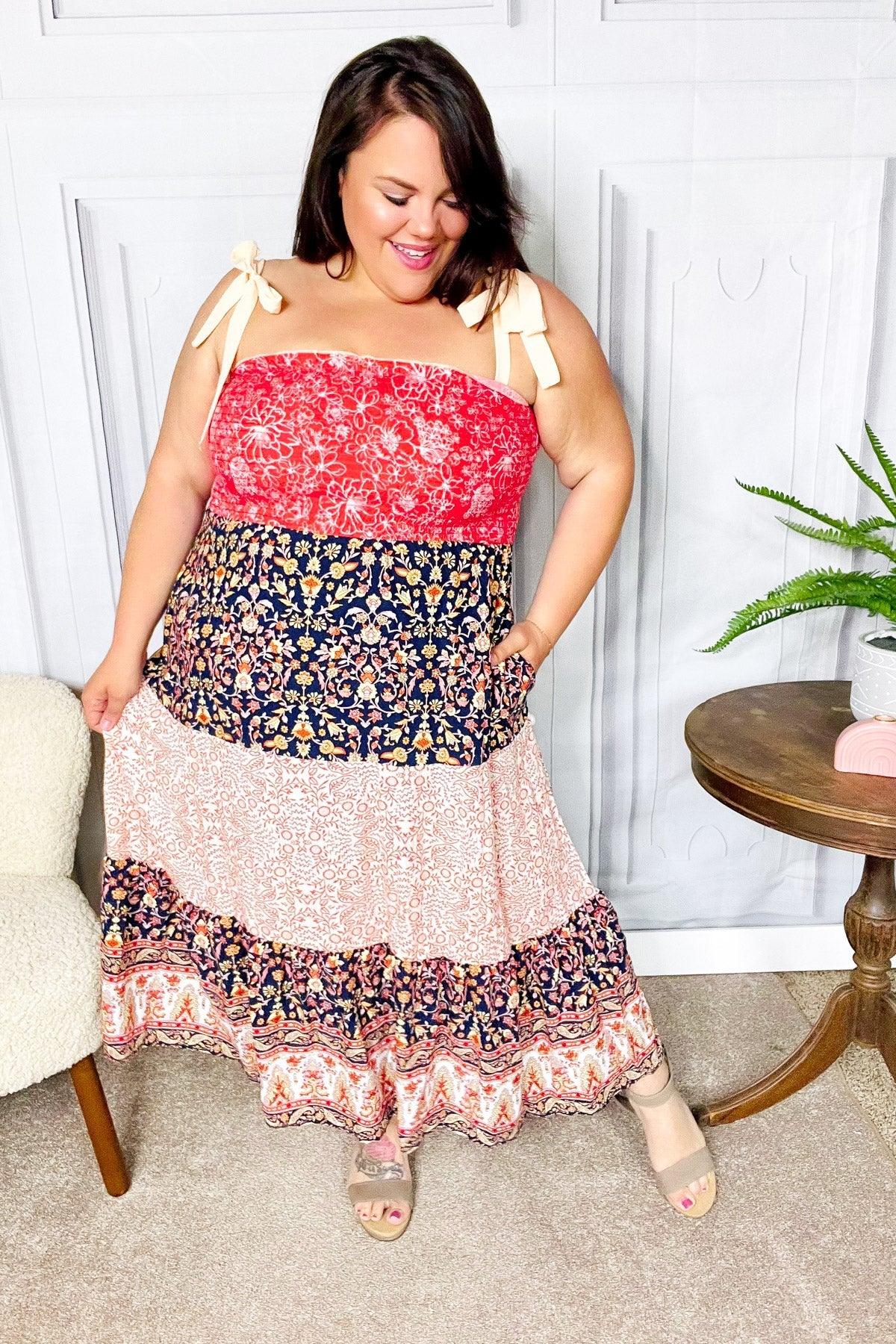 Vacay Vibes Orange Floral Smocked Tube Top Tiered Maxi Dress | 07-01-25 Summer Sale Daverri Fashions